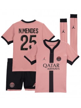 Paris Saint-Germain Nuno Mendes #25 Ausweichtrikot für Kinder 2024-25 Kurzarm (+ Kurze Hosen)